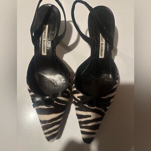 Manolo Blahnik Black and White Zebra Print Women's Shoes